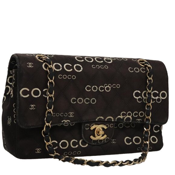 CHANEL Matelasse Chain Shoulder Bag Canvas Black Gold CC Auth 108396 - Picture 1 of 15